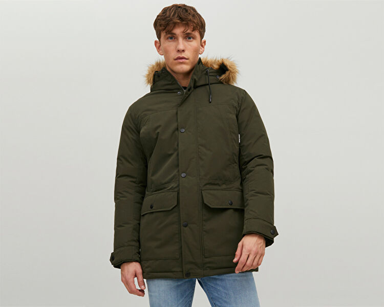 Jack Jones Erkek Jjwinner Parka Fur Yeşil 12211948-ROSIN