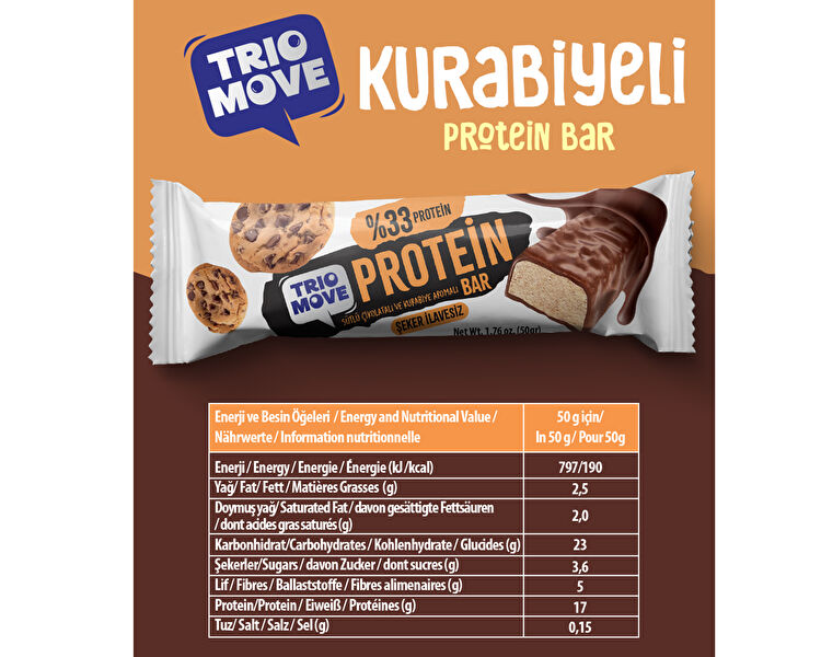 Çikolata Kaplamalı Protein Bar - Kurabiyeli ve Sütlü Çikolatalı 50 g x 9 Adet