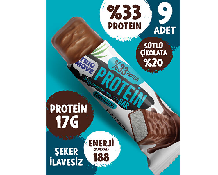 Çikolata Kaplamalı Protein Bar - Hindistan Cevizli ve Sütlü Çikolatalı 50 g x 9 Adet