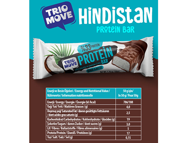 Çikolata Kaplamalı Protein Bar - Hindistan Cevizli ve Sütlü Çikolatalı 50 g x 9 Adet