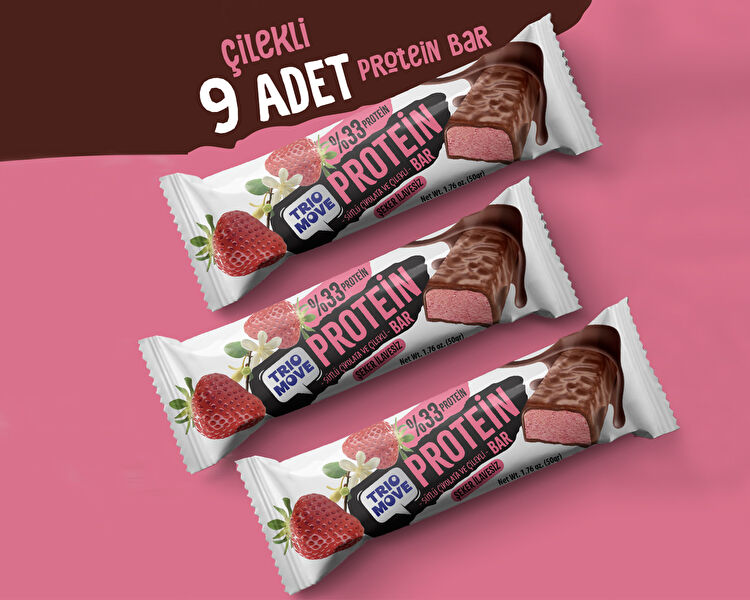 Çikolata Kaplamalı Protein Bar - Çilekli ve Sütlü Çikolatalı 50 g x 9 Adet