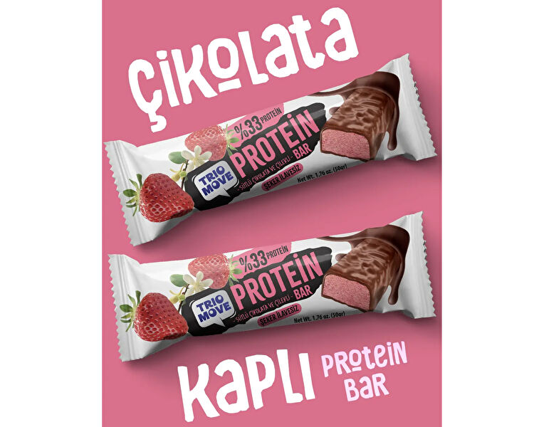 Çikolata Kaplamalı Protein Bar - Çilekli ve Sütlü Çikolatalı 50 g x 9 Adet