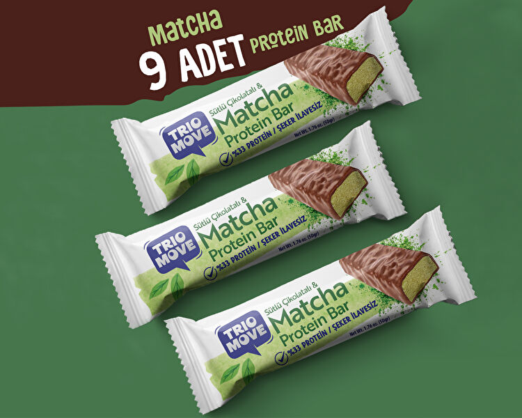 Çikolata Kaplamalı Protein Bar - Matcha ve Sütlü Çikolatalı 50 g x9 Adet
