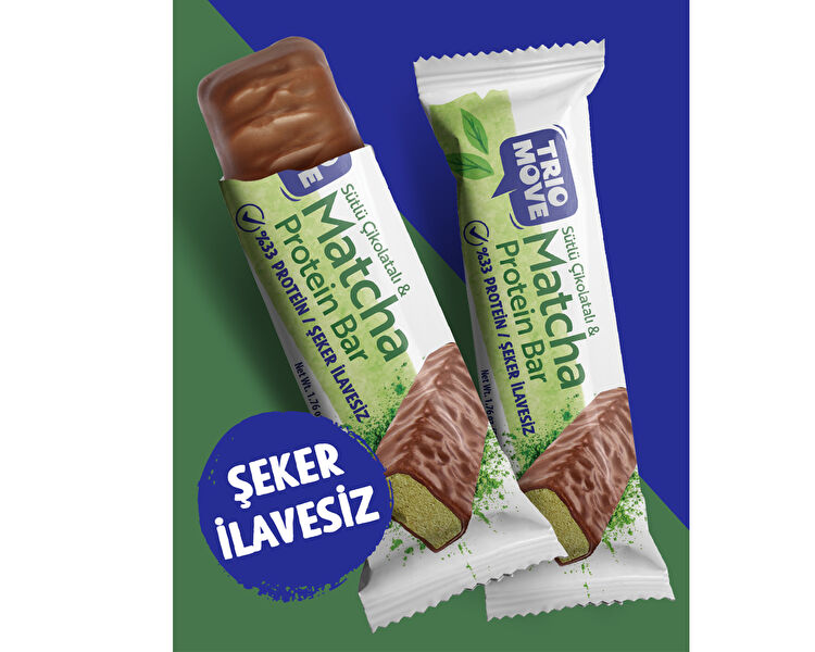 Çikolata Kaplamalı Protein Bar - Matcha ve Sütlü Çikolatalı 50 g x9 Adet