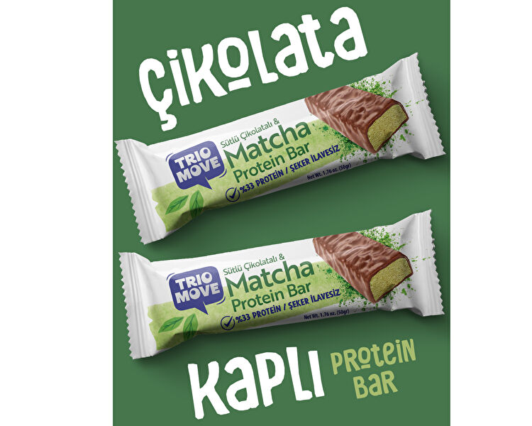Çikolata Kaplamalı Protein Bar - Matcha ve Sütlü Çikolatalı 50 g x9 Adet