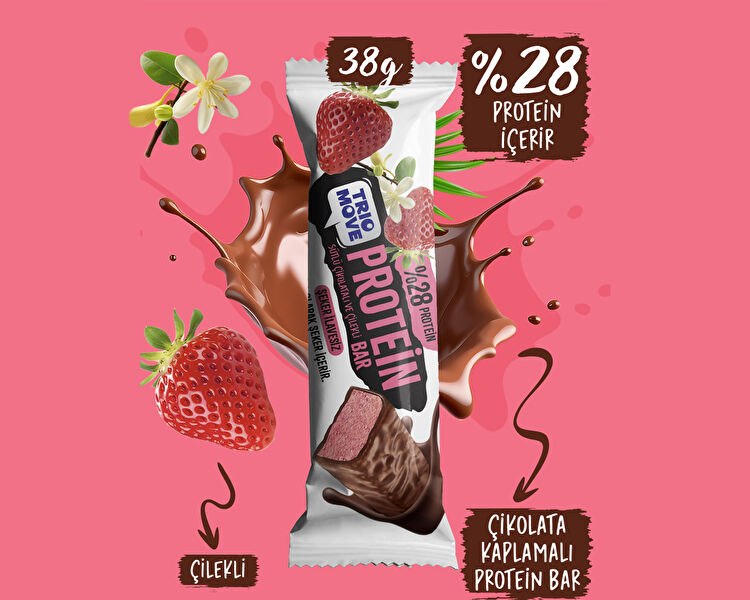 Çikolata Kaplamalı Protein Bar - Çilekli ve Sütlü Çikolatalı 38 g x 9 Adet