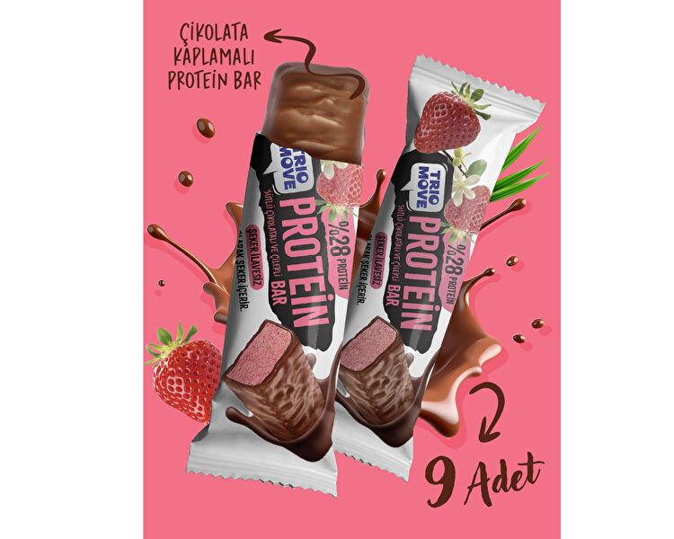 Çikolata Kaplamalı Protein Bar - Çilekli ve Sütlü Çikolatalı 38 g x 9 Adet