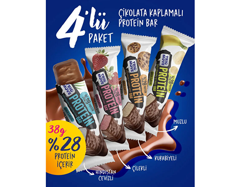 Çikolata Kaplamalı Protein Bar 4'lü Karışık Tanışma Paketi 38 gr x 4 Adet