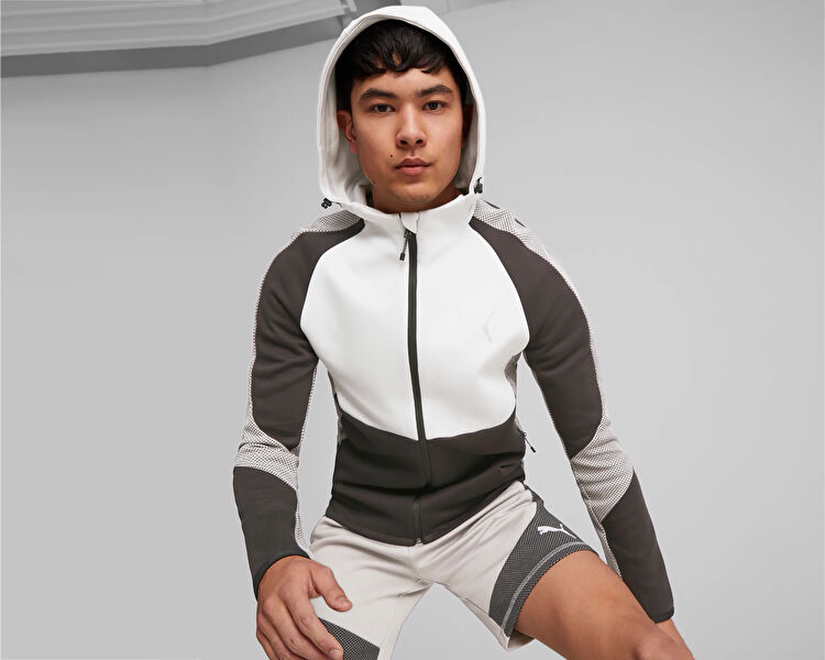 Puma Erkek Evostripe Full-Zip Hoodie Beyaz 67593014